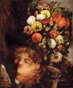  flor Pintura Art%C3%ADstica - Cabeza de mujer con flores Realista pintor Gustave Courbet
